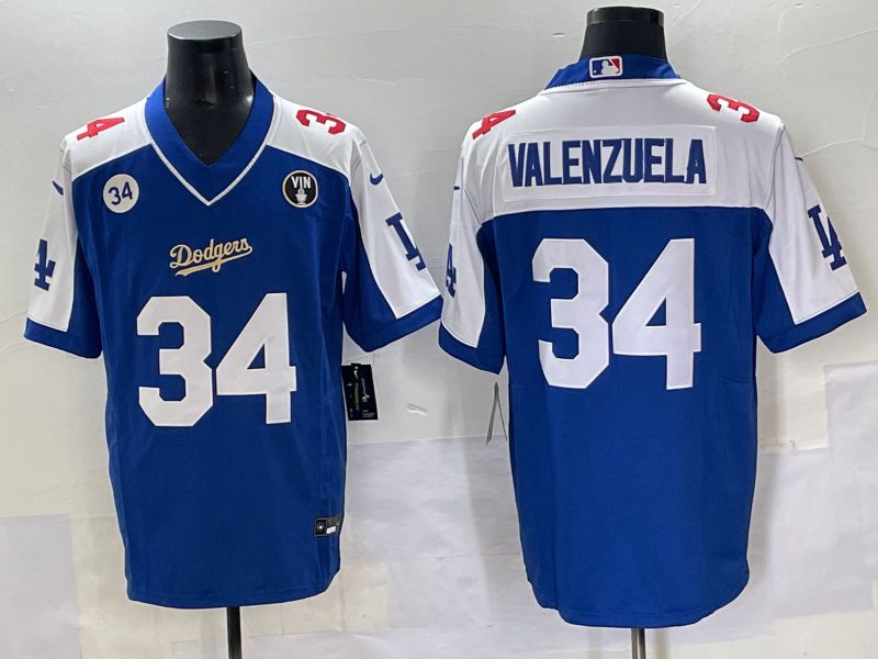 Men 2025 Los Angeles Dodgers 34 Valenzuela Blue white Nike MLB Jersey style 7074